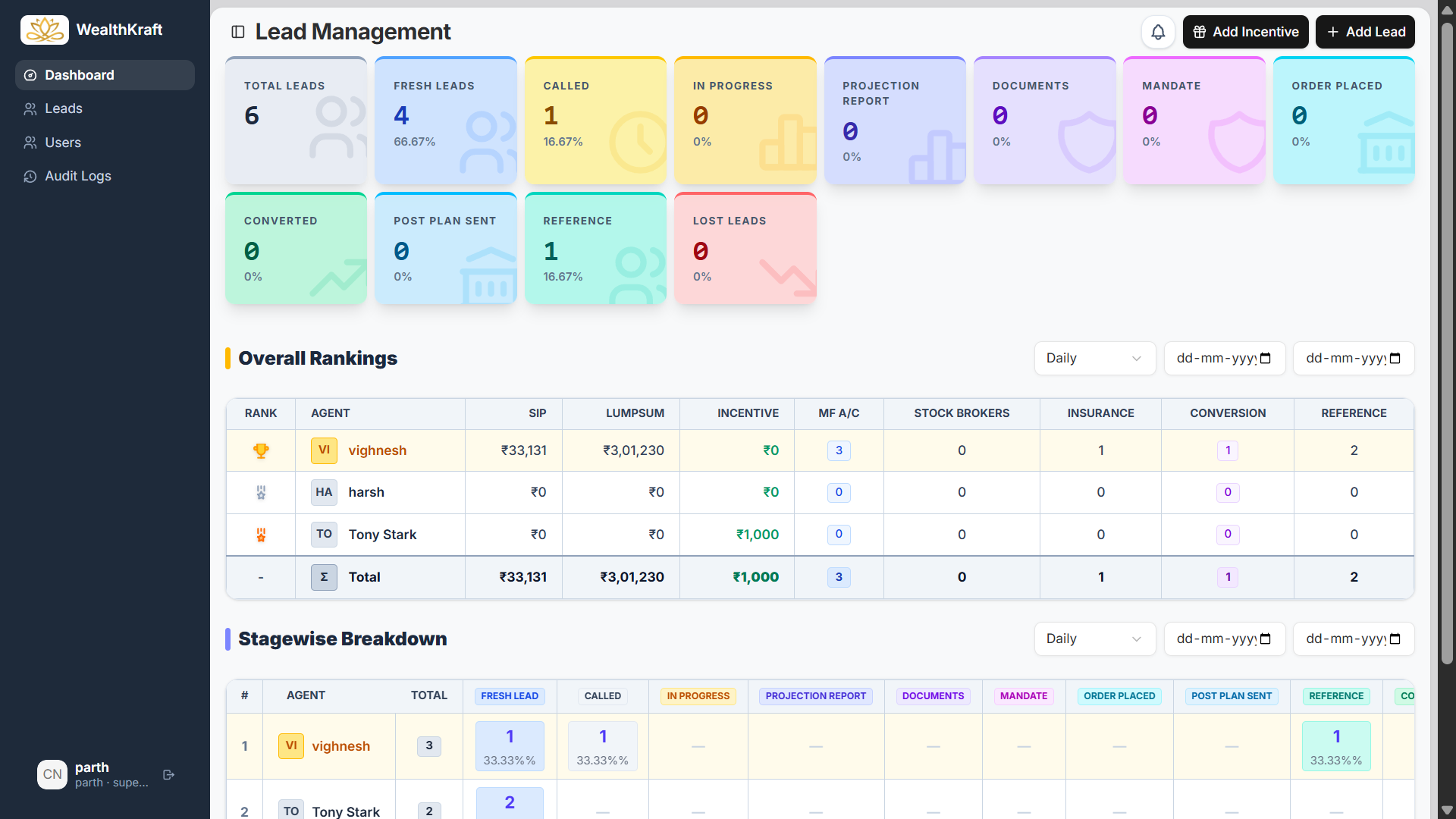 Lead Management System UI preview